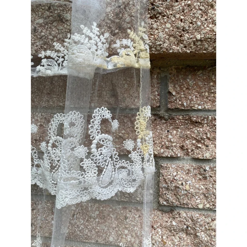 Vintage Sheer Mesh Lace Curtain Panels Floral Paisley 42x53 2 Romantic Cottage
